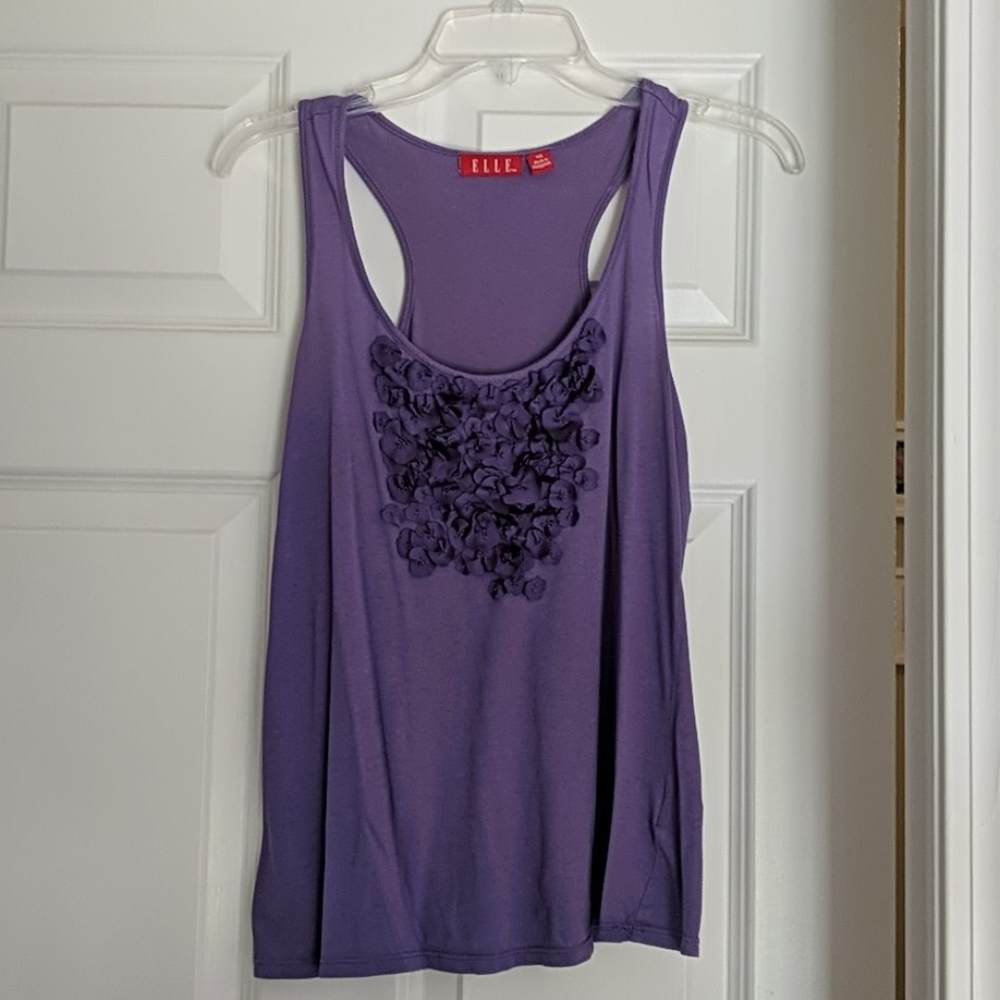 ELLE Purple Tank with Floral Detail
